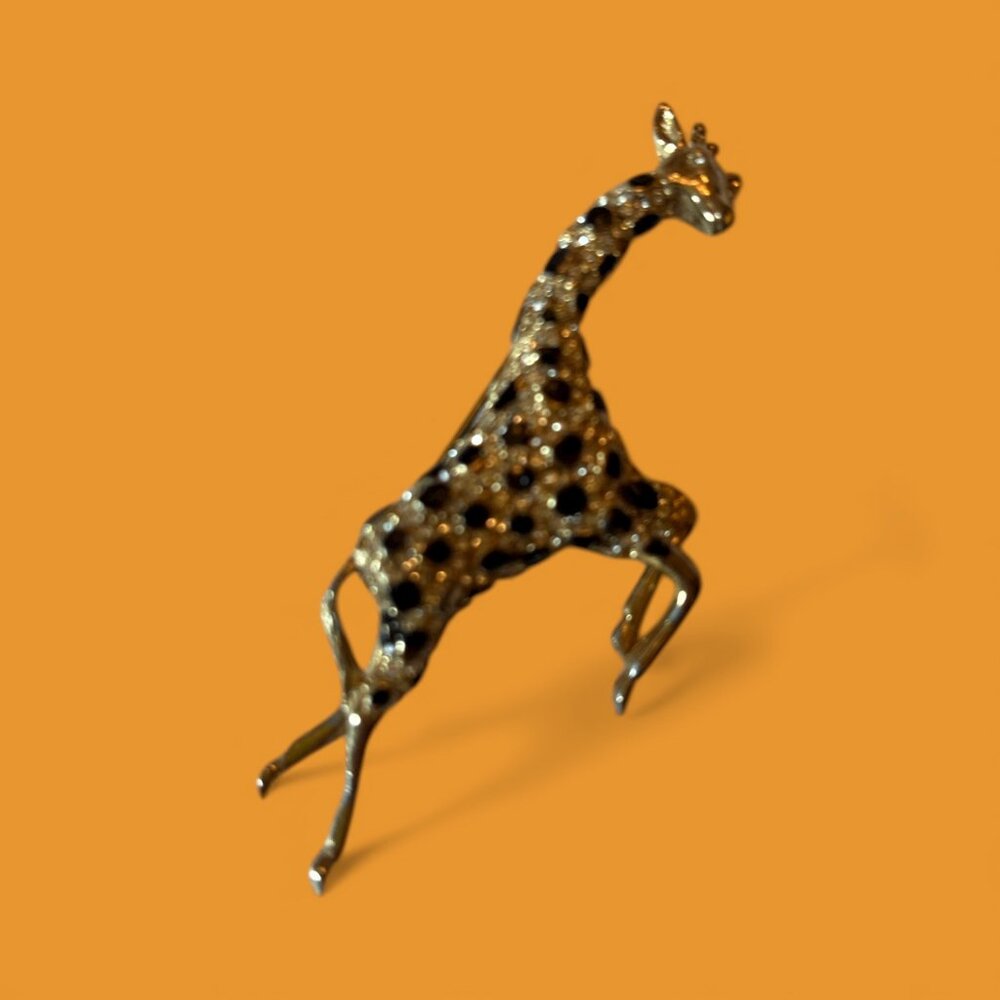 VINTAGE Hattie Carnegie Giraffe Brooch with rhinestones and black enamel
